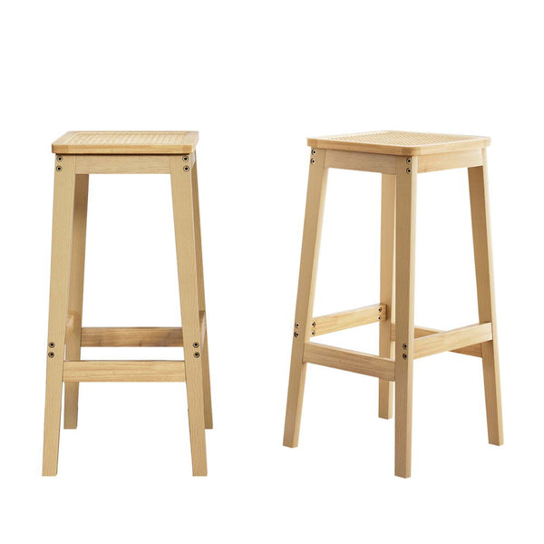 Artiss 2x Bar Stools Rubber Wood Stool Counter Chair Rattan Barstools Kitchen
