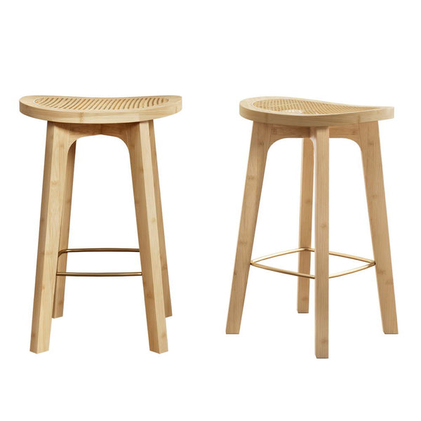 Artiss 2x Bar Stools Bamboo Rattan Stool Counter Chair Kitchen Barstools