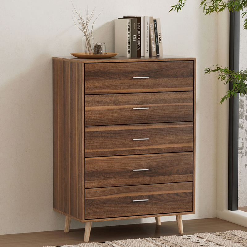 Artiss 5 Chest of Drawers - MIRI Walnut