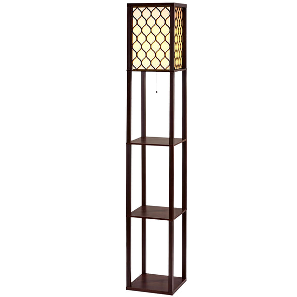 Artiss Floor Lamp 3 Tier Shelf Storage LED Light Stand Home Room Pattern Brown