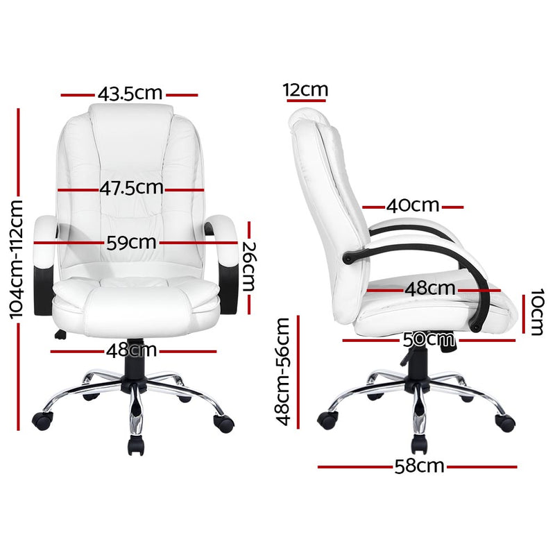 Artiss Executive Office Chair Leather Tilt White