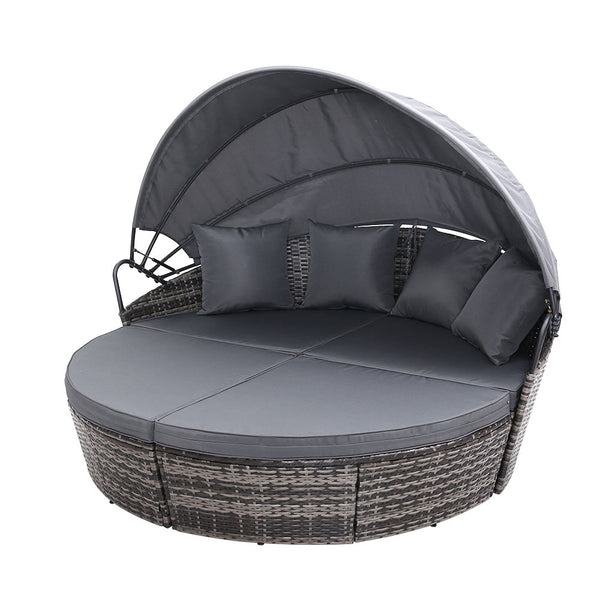 Gardeon Sun Lounge Setting Wicker Lounger Day Bed Outdoor Furniture Patio Grey