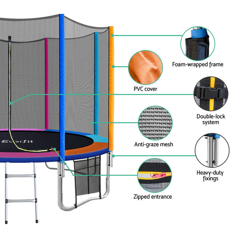 Everfit 10FT Trampoline for Kids w/ Ladder Enclosure Safety Net Pad Gift Round