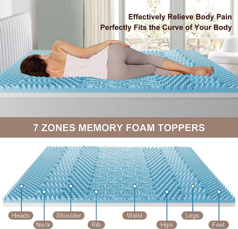 7 Zone Memory Foam Topper Mattress Toppers Cool Gel Pad Mat Medium Firm 8cm Thick 90cm x 190cm