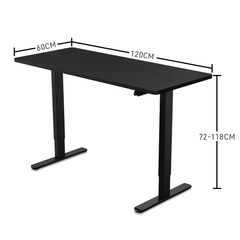 FORTIA Sit Stand Standing Desk, 120x60cm, 72-118cm Height Adjustable, 70kg Load, Black/Black Frame