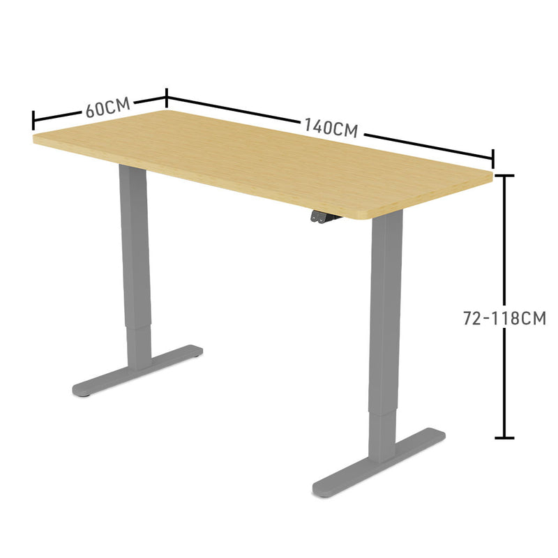 Fortia Sit To Stand Up Standing Desk, 140x60cm, 72-118cm Electric Height Adjustable, 70kg Load, White Oak Style/Silver Frame