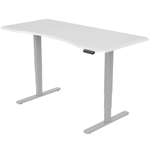 Fortia Sit To Stand Up Standing Desk, 150x70cm, 62-128cm Electric Height Adjustable, Dual Motor, 120kg Load, Arched, White/Silver Frame