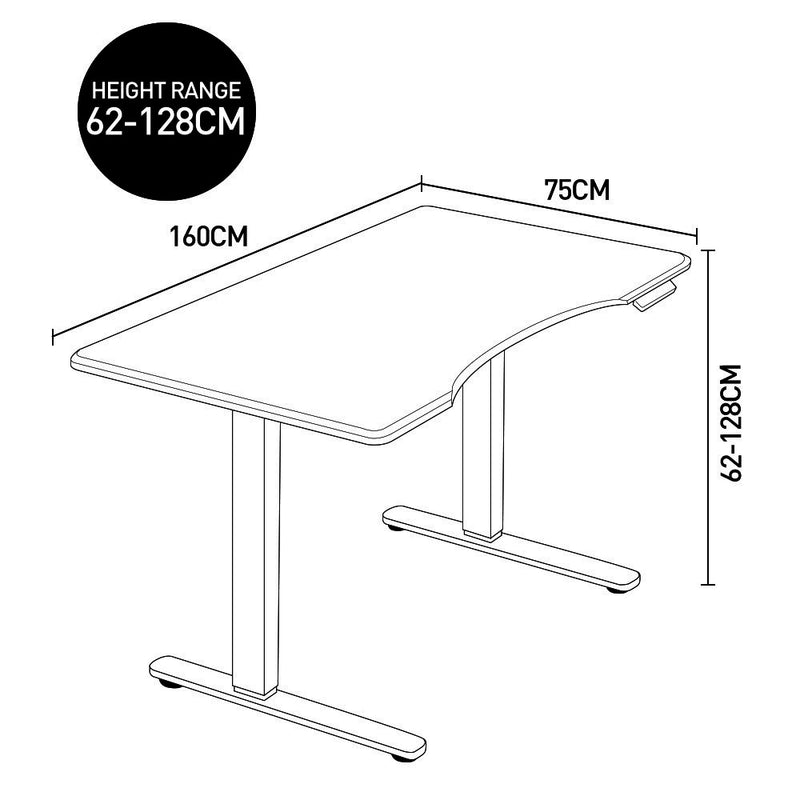 Fortia Sit To Stand Up Standing Desk, 160x75cm, 62-128cm Electric Height Adjustable, Dual Motor, 120kg Load, Arched, White Oak Style/Silver Frame