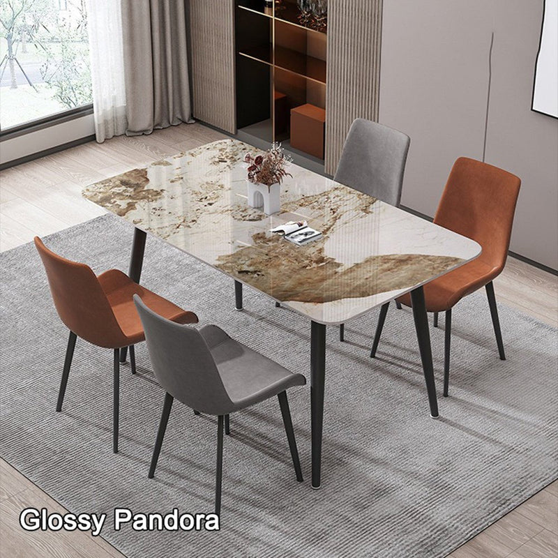 120x60cm Glossy Pandora Minimalist Slate Kitchen Dining Table Marble Lunch Dinner Table Solid Metal Legs