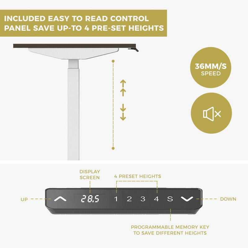 120cm Standing Desk Height Adjustable Sit Grey Stand Motorised Single Motor Frame White Top