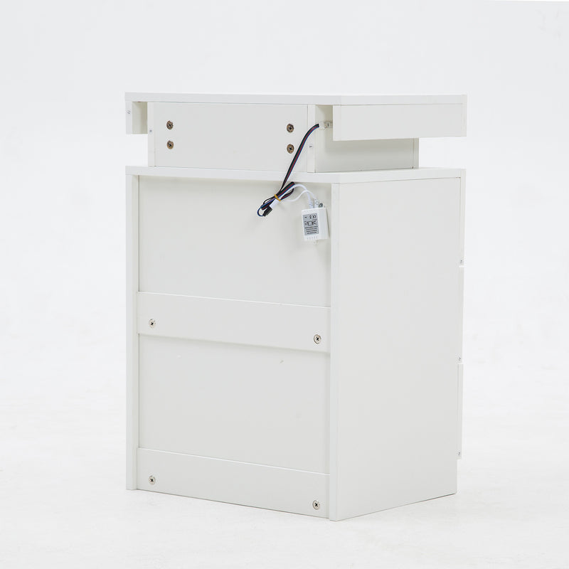 Bedside Table 3 Drawers RGB LED Bedroom Cabinet Nightstand Gloss GLORY WHITE