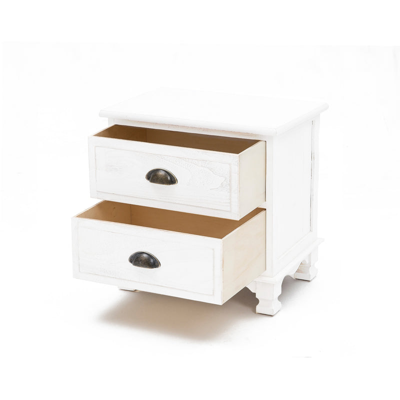 Bedside Table 2 Drawer Vintage Side Table Storage Cabinet Bedroom LYDIA WHITE