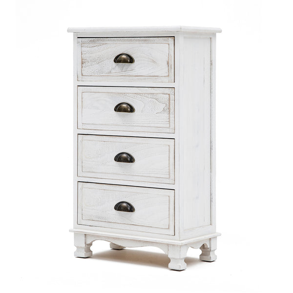 Bedside Table 4 Drawer Vintage Side Table Storage Cabinet Bedroom ADELINE WHITE