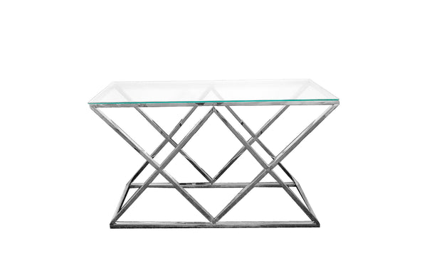 Alsea - Silver Console Table With Clear Glass Top