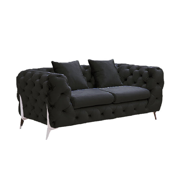 Grand Tufted Lounge - Black Velvet - Silver Legs