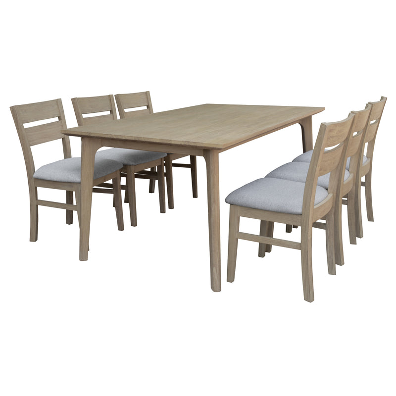 Tyler 7pc 180cm Dining Table Set Fabric Chair Solid Acacia Wood Brushed Smoke