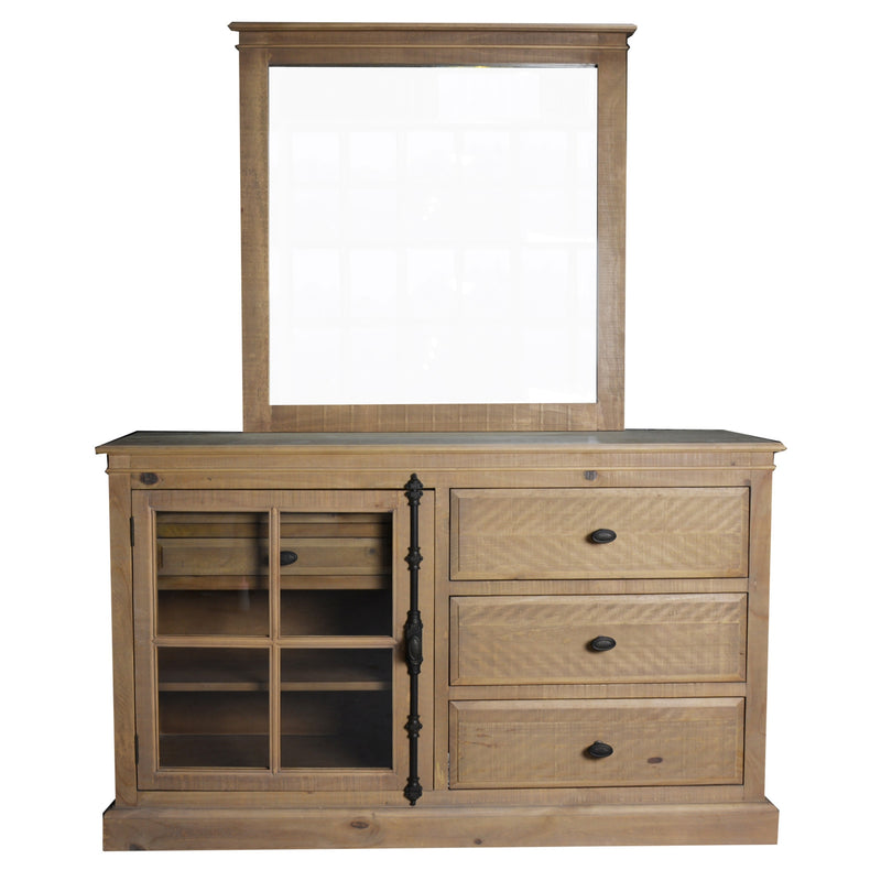 Jade Dresser Mirror 5 Chest of Drawers 1 Door Bed Storage Cabinet - Natural