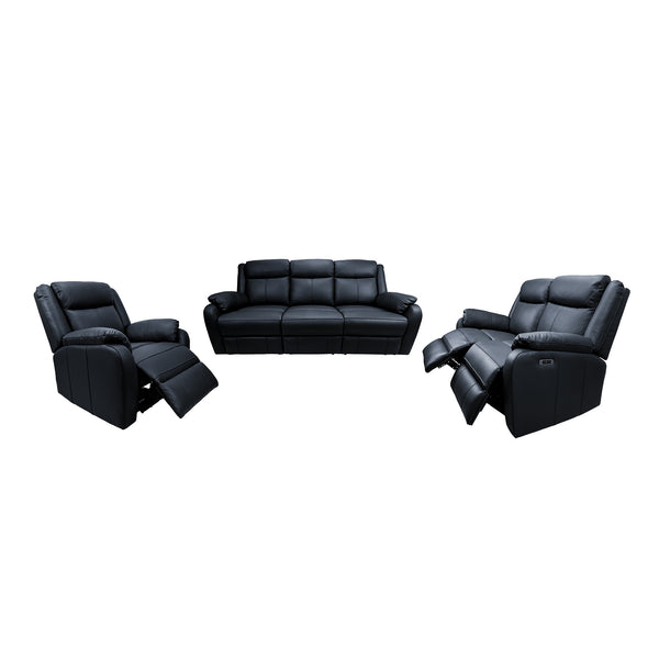 Bella 3+2+1 Seater Electric Recliner Genuine Leather Upholstered Lounge - Black