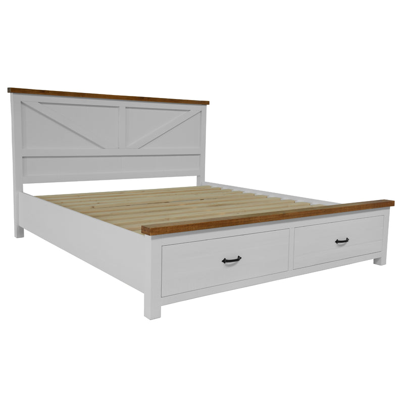 Grandy Bed Frame Quen Size Timber Mattress Base With Storage Drawer White Brown