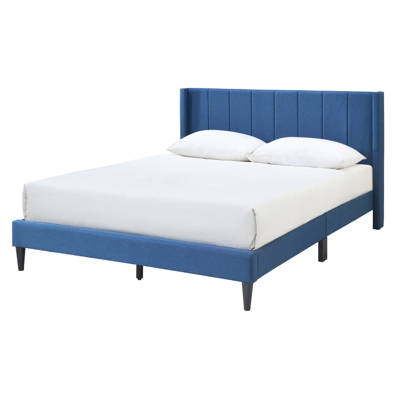 Samson Double Bed Winged Headboard Fabric Upholstered - Blue