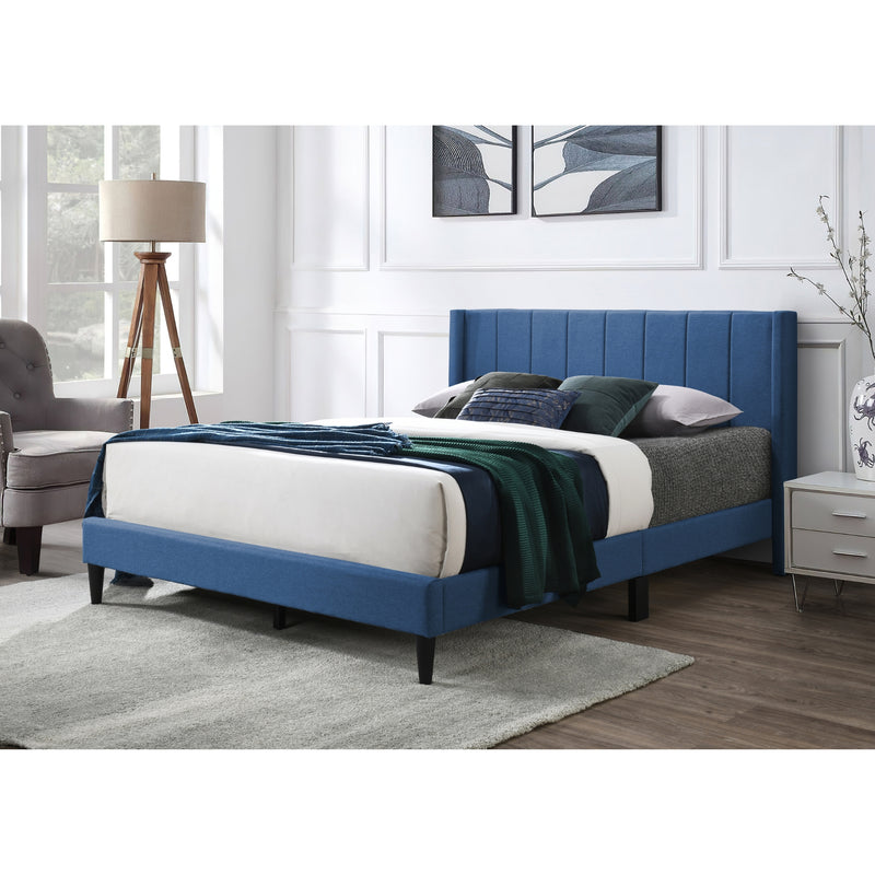 Samson Queen Bed Winged Headboard Fabric Upholstered - Blue