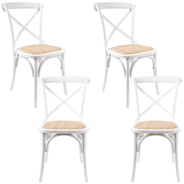 Aster Crossback Dining Chair Set of 4 Solid Birch Timber Wood Ratan Seat - White