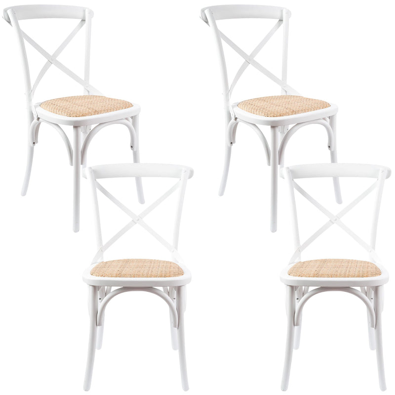 Aster Crossback Dining Chair Set of 4 Solid Birch Timber Wood Ratan Seat - White