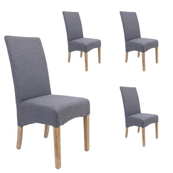 Jackson Dining Chair Set of 4 Fabric Seat Solid Pine Wood Furniture - Grey