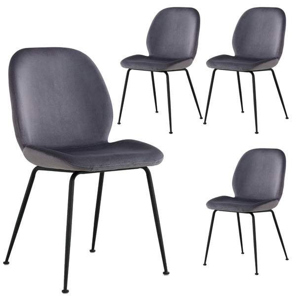 Remy Dining Chair Set of 4 Fabric Seat with Metal Frame - Charcoal