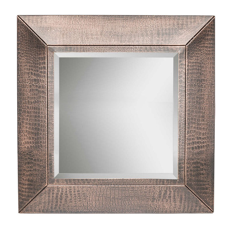 Square Wall Mirror with Croc Pattern Frame in Copper Finish