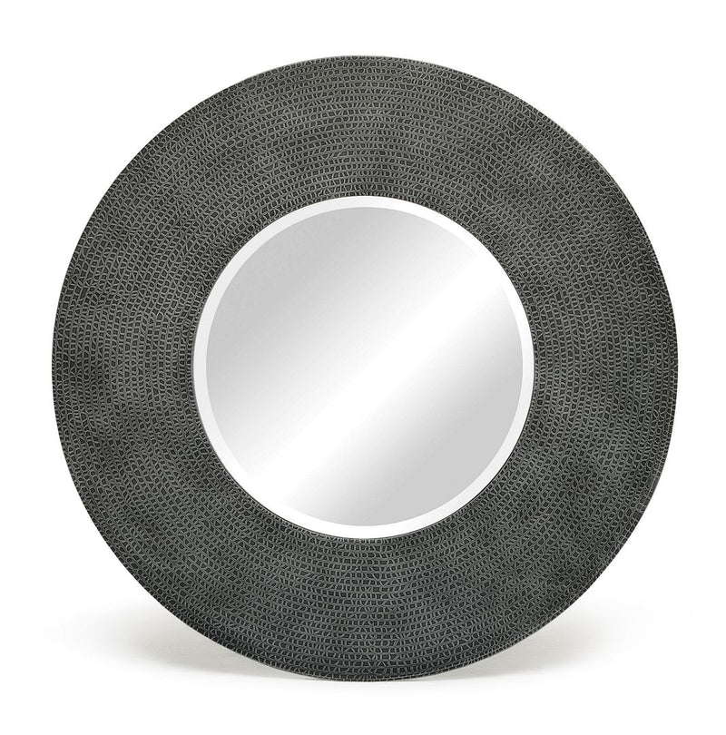 Round Wall Mirror with Croc Pattern Frame in Black Silver Finish