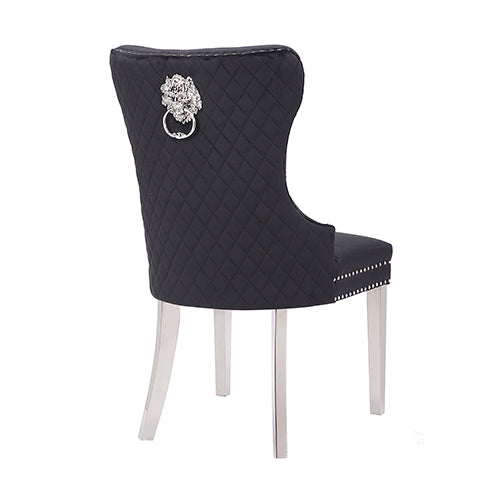 Victoria 2X Dining Chair Black Velvet & STAINLESS STEEL Legs