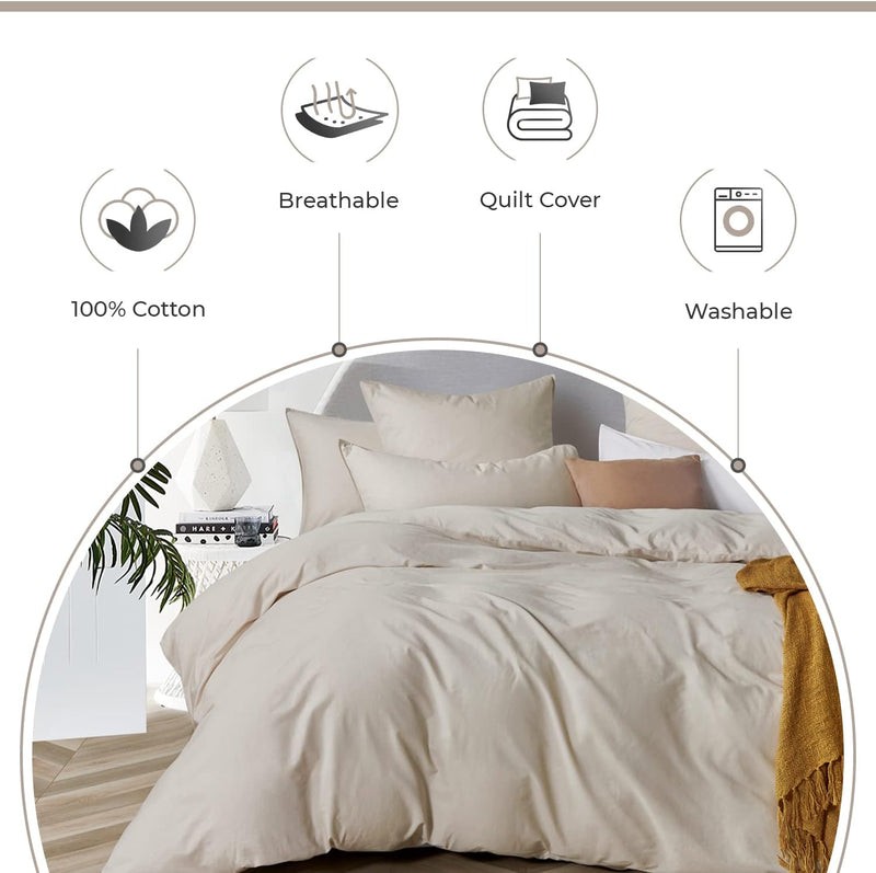 Gioia Casa 100% Cotton Vintage Washed Bed Quilt Cover Set (2Pcs) - Natural - Single