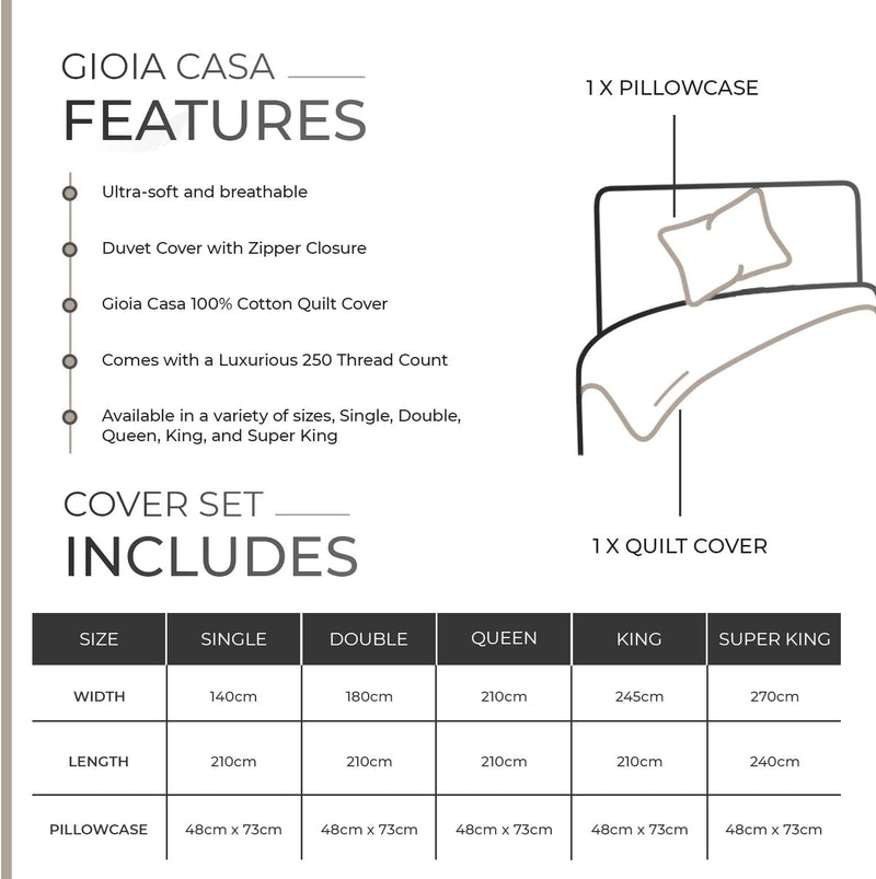 Gioia Casa 100% Cotton Vintage Washed Bed Quilt Cover Set (2Pcs) - Natural - Single