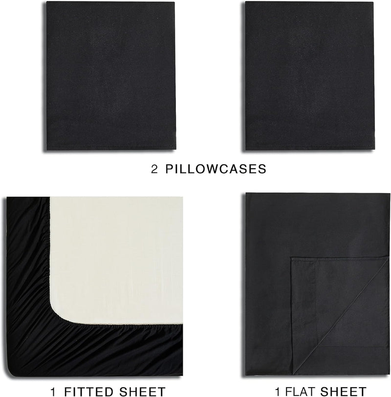 CleverPolly Vintage Washed Microfibre Sheet Set with 1 Pillowcase - Black - Single