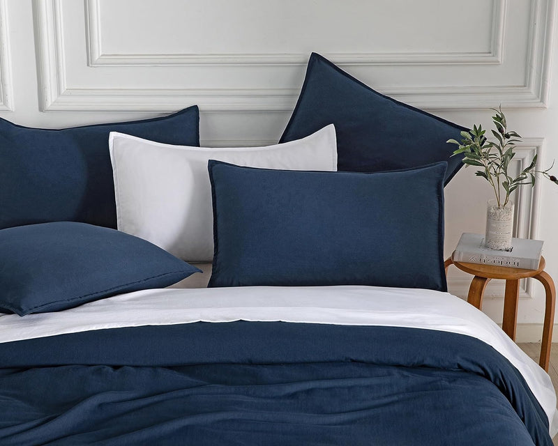 CleverPolly Vintage Washed Microfibre Quilt Cover Set (3Pcs) - Navy - Double Size