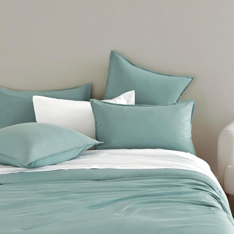 CleverPolly Vintage Washed Microfibre Quilt Cover Set (3Pcs) - Seafoam - Double Size