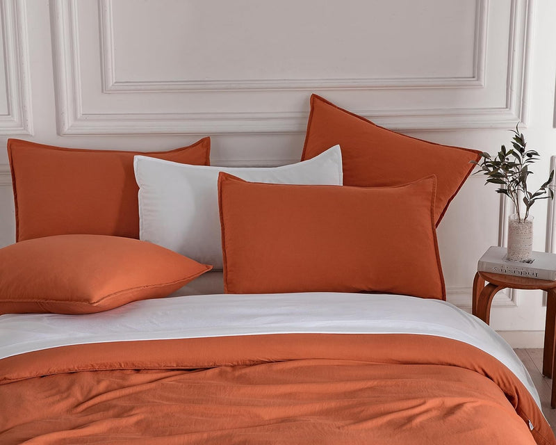 CleverPolly Vintage Washed Microfibre Quilt Cover Set (3Pcs) - Terracotta - Double Size