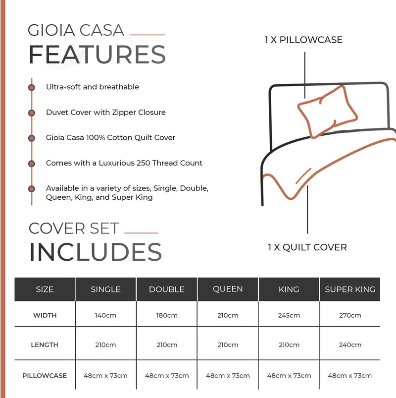 Gioia Casa 100% Cotton Vintage Washed Bed Quilt Cover Set (3Pcs) - Brick - Double Size