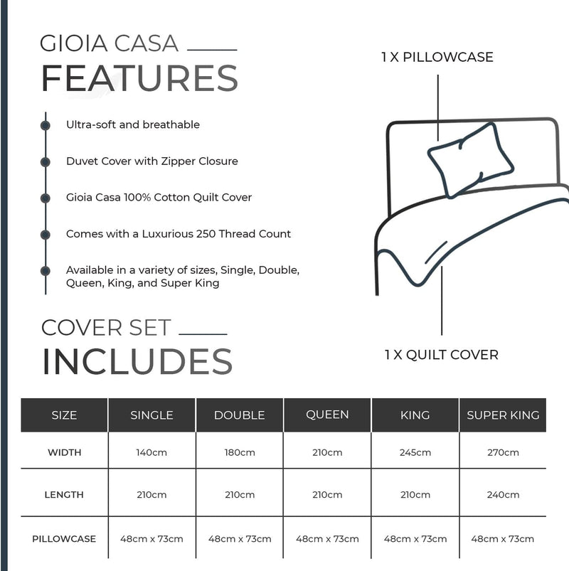 Gioia Casa 100% (3Pcs) Cotton Vintage Washed Bed Quilt Cover Set - Dark Indigo - Double Size