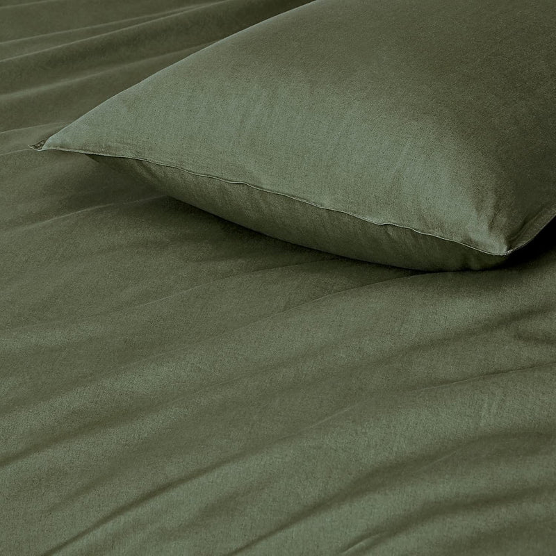 Gioia Casa 100% Cotton Vintage Washed Bed Quilt Cover Set (3Pcs) - Khaki Green - Double Size