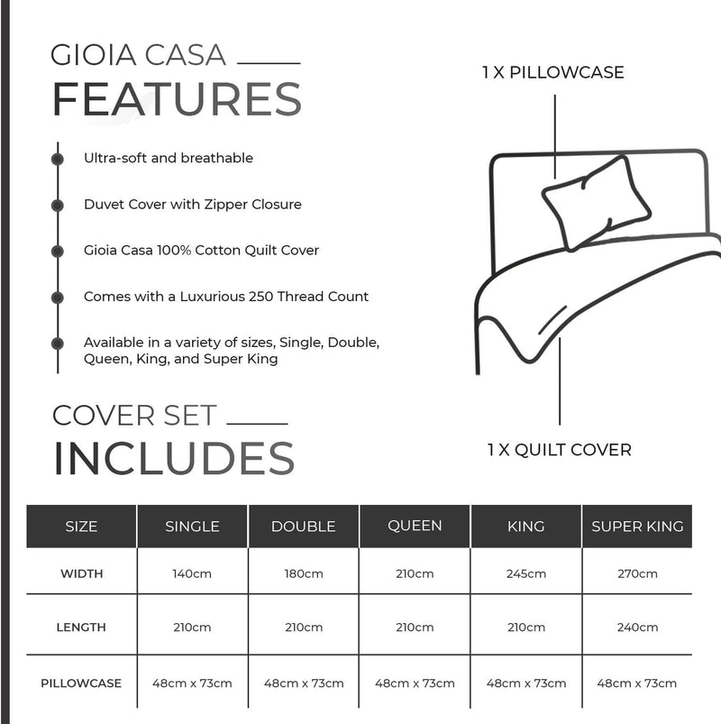 Gioia Casa 100% Cotton Vintage Washed Bed Quilt Cover Set (3Pcs) - Charcoal - Queen Size