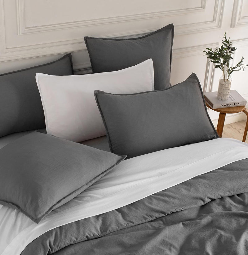 CleverPolly Vintage Washed Microfibre Quilt Cover Set (3Pcs) - Grey - King Size