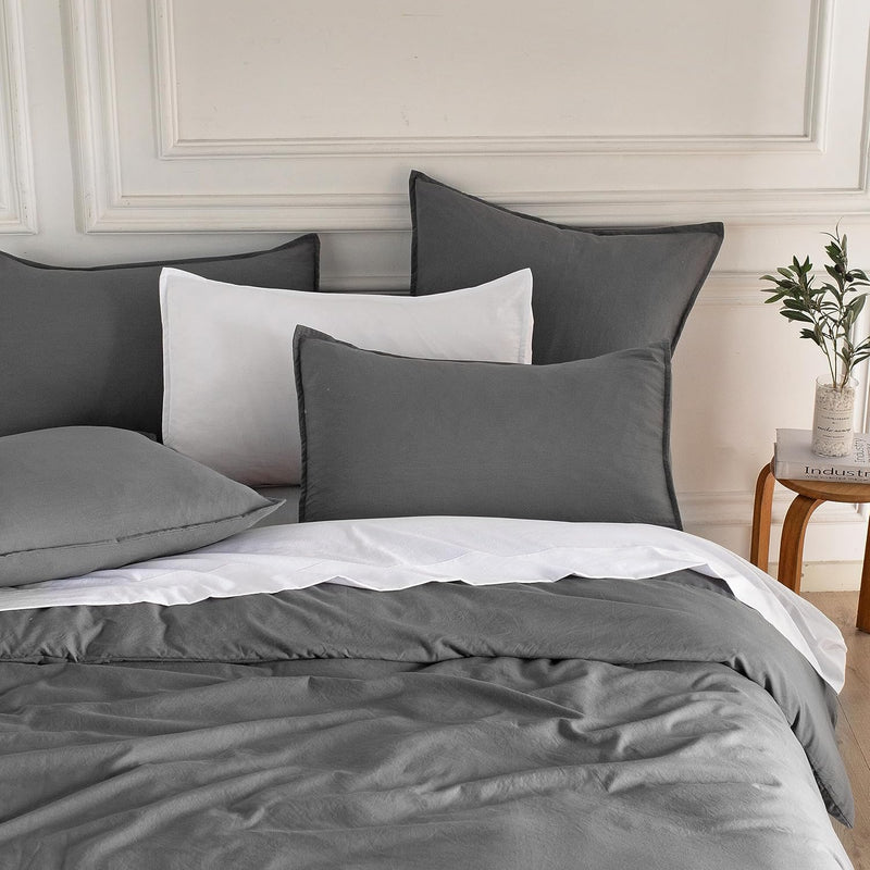 CleverPolly Vintage Washed Microfibre Quilt Cover Set (3Pcs) - Grey - King Size