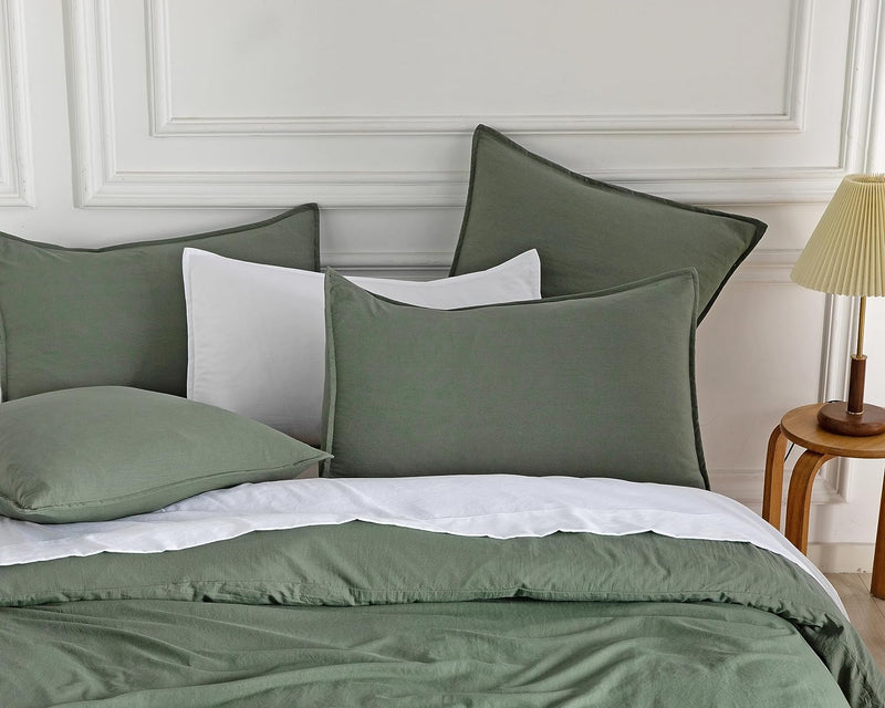 CleverPolly Vintage Washed Microfibre Quilt Cover Set (3Pcs) - Khaki Green - King Size