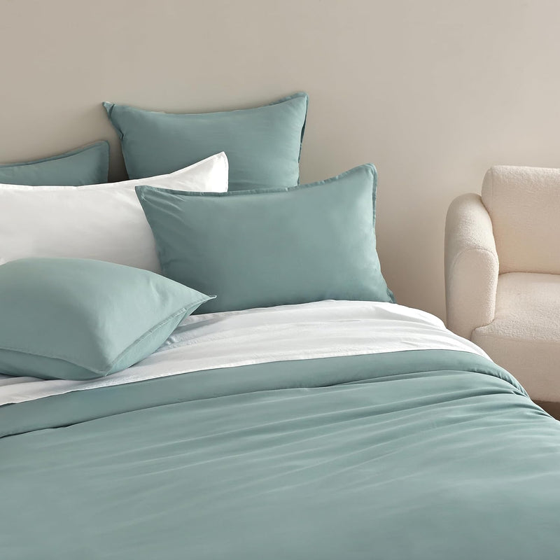 CleverPolly Vintage Washed Microfibre Quilt Cover Set (3Pcs) - Seafoam - King Size