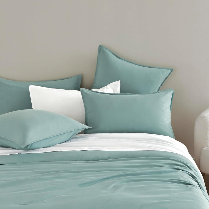 CleverPolly Vintage Washed Microfibre Quilt Cover Set (3Pcs) - Seafoam - King Size