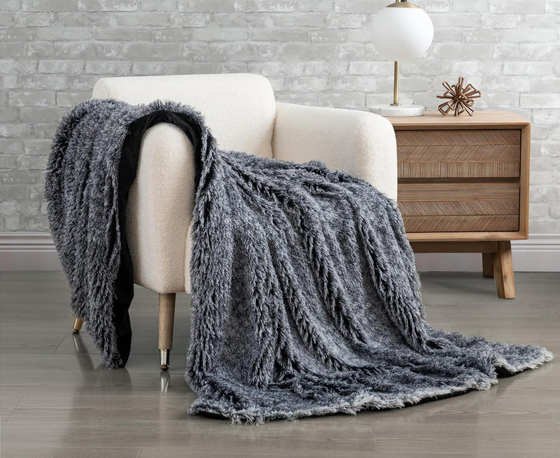 Gioia Casa Double Sided Faux Fur Shaggy Throw Blanket - Charcoal