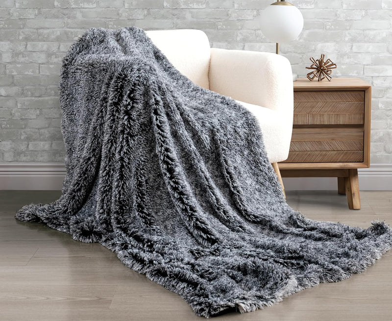 Gioia Casa Double Sided Faux Fur Shaggy Throw Blanket - Charcoal