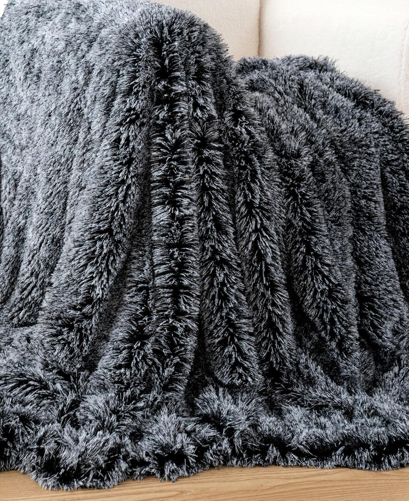 Gioia Casa Double Sided Faux Fur Shaggy Throw Blanket - Charcoal